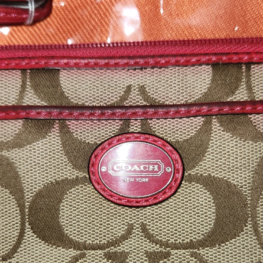 Coach Tan and Red Signature Wristlet - Picture 3 of 7